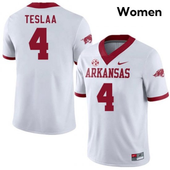 Women Isaac TeSlaa #4 Alternate Arkansas Stitched White NCAA Football Jersey 17996312