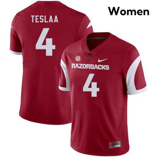 Women Isaac TeSlaa #4 Arkansas Official Cardinal High School Football Jersey 23425542