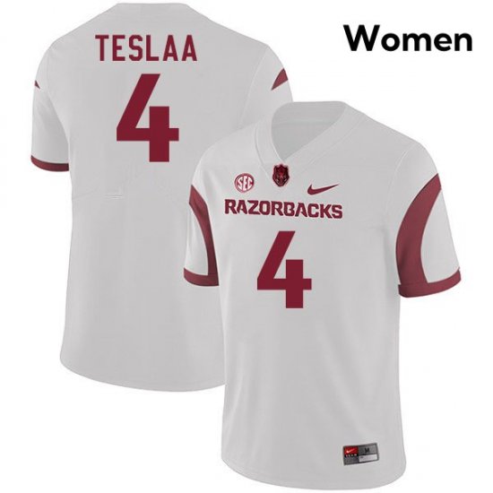 Women Isaac TeSlaa #4 Arkansas Stitched White College Football Jersey 24340468