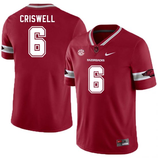 Men GameDay Jacolby Criswell #6 Arkansas Stitched College Football Jersey