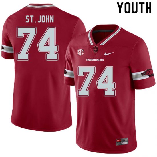 Youth GameDay Jalen St. John #74 Arkansas Stitched College Football Jersey