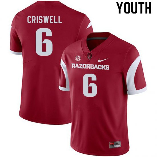 Youth GameDay Jacolby Criswell #6 Arkansas Stitched College Football Jersey