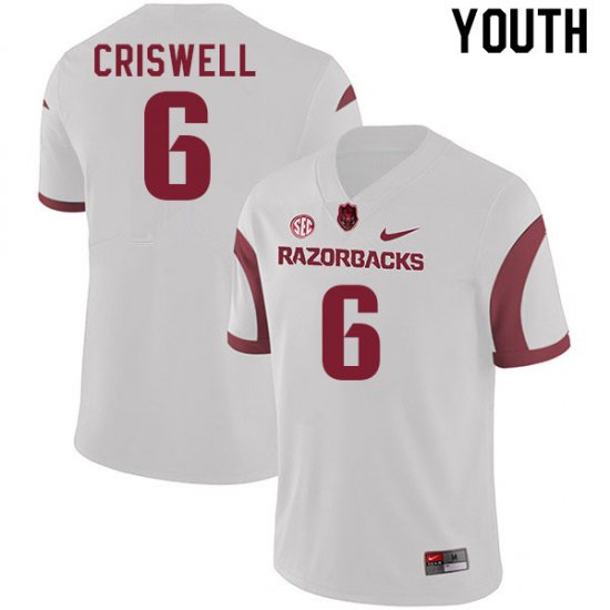 Youth GameDay Jacolby Criswell #6 Arkansas Stitched College Football Jersey