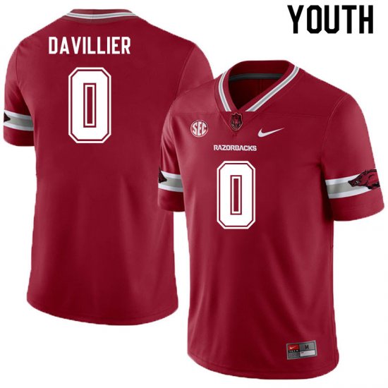 Youth GameDay Nico Davillier #0 Arkansas Stitched College Football Jersey