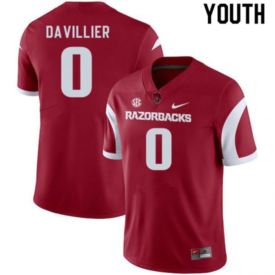 Youth GameDay Nico Davillier #0 Arkansas Stitched College Football Jersey